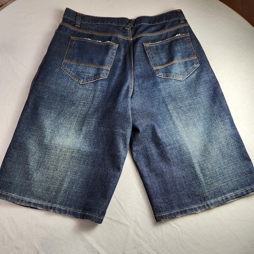 Footaction Mens Blue Denim Jeans Shorts Jorts Baggy Skater Y2K Vintage Size 36